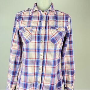 Mec Flannel Long Sleeve Top Plaid Button Down Shirt Outdoors Workwear